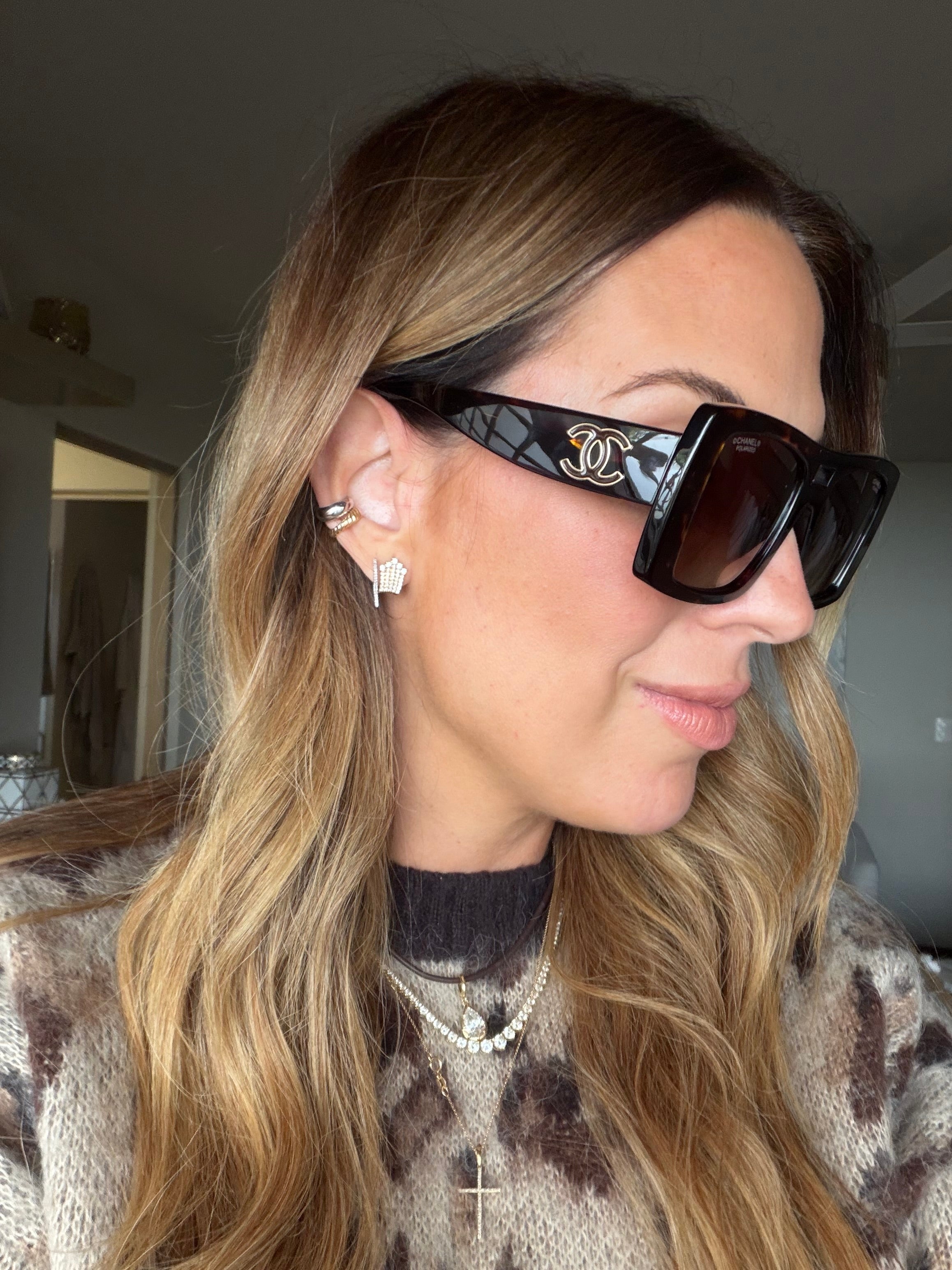 Chanel lentes rectangulares café oversized